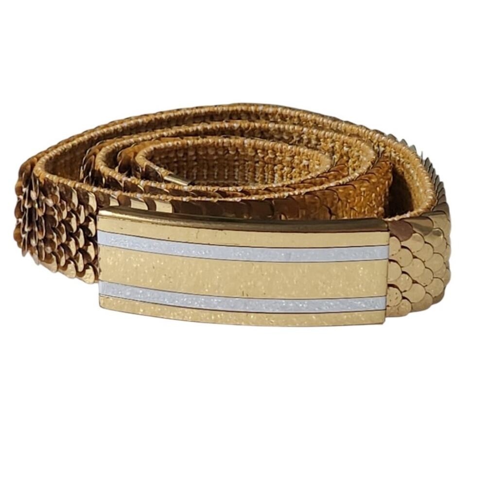 VINTAGE gold scale belt rectangular buckle elastic band